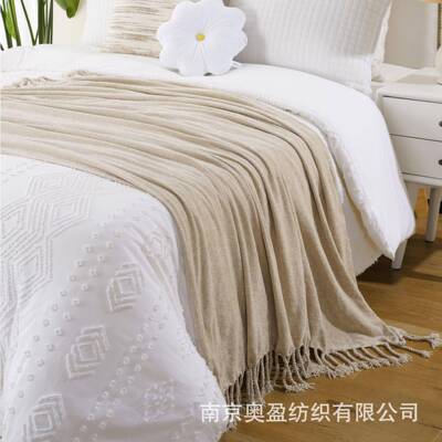 亚马逊毛毯午睡毯纯色雪尼尔手工搓须盖毯throw沙发毯办公室盖毯