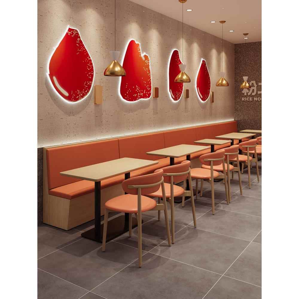 餐饮店靠墙卡座沙发桌子面馆商用奶茶店桌椅港式茶餐厅橡木餐桌椅