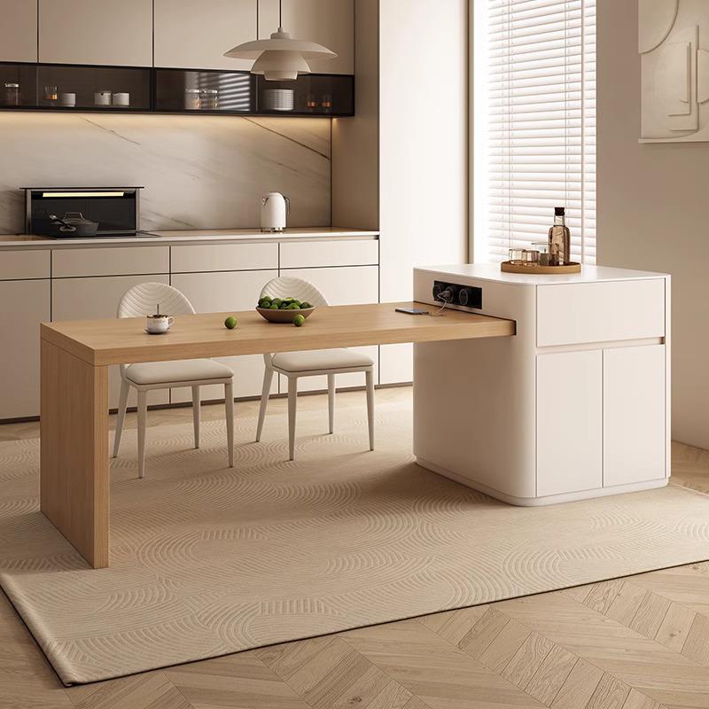 岛台餐桌一体原木奶油风可伸缩简约厨房岩板高档2023新款中岛吧台