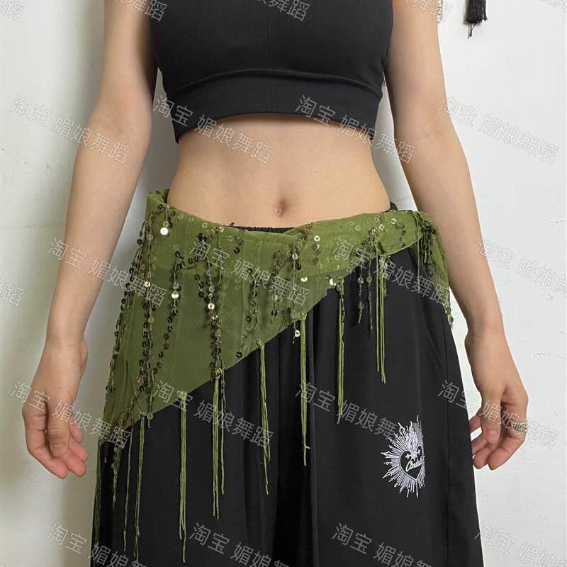 肚皮舞腰炼2025新款街舞爵士舞屁帘臀巾广场舞三角巾亮片流苏腰带