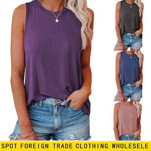 Women Summer Tank Tops Plain Round Neck Sleeveless TShirts