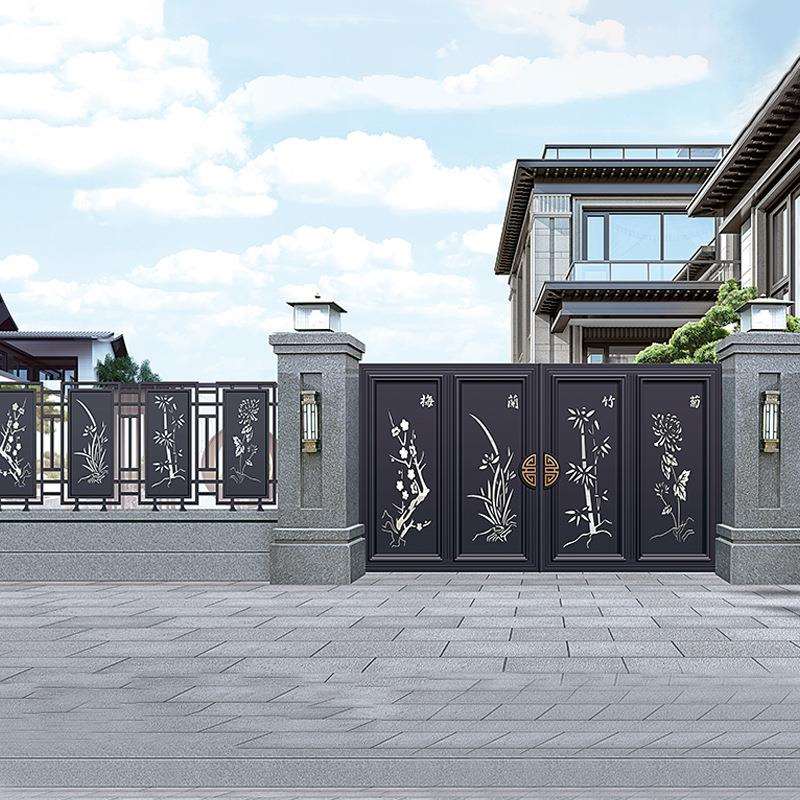 铝艺大门庭院门新中式铝合金别墅门双开折叠平开大门农村自建房门