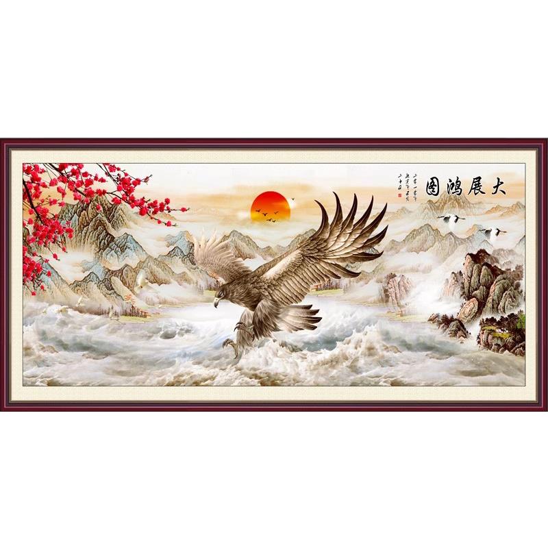 现代客厅办公室装饰画 国画 客厅山水画 老鹰字画 大展鸿宏图