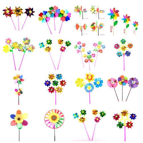 七彩色小风车玩具三花六叶亮片花广场地摊地推活动小礼品批