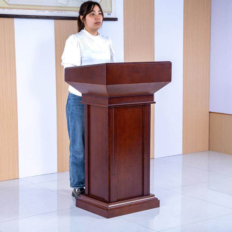 桌升降演讲台实木加大尺寸80CM长带轮讲台发言台带抽屉迎宾接待台