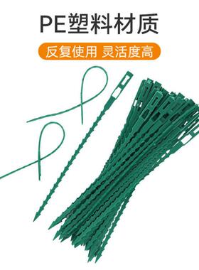 绿色多用途园艺植物固定绑绳可松式活扣鱼骨扎带可重复使用束线带