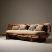 侘寂风实木客厅沙发民宿酒店别墅客厅原木色双人三人位设计师家俱