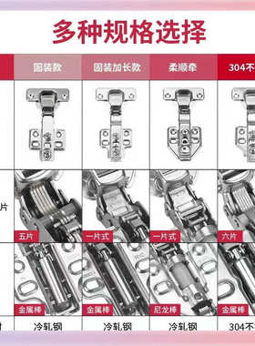 W9YX铰链液压缓冲二段力五金C85C80脱卸不锈钢合页柜门铰