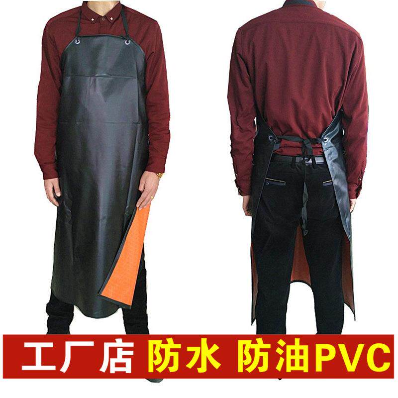 加厚PVC围裙塑料防水黑色酒店工作围裙套袖防水防油水产胶围裙