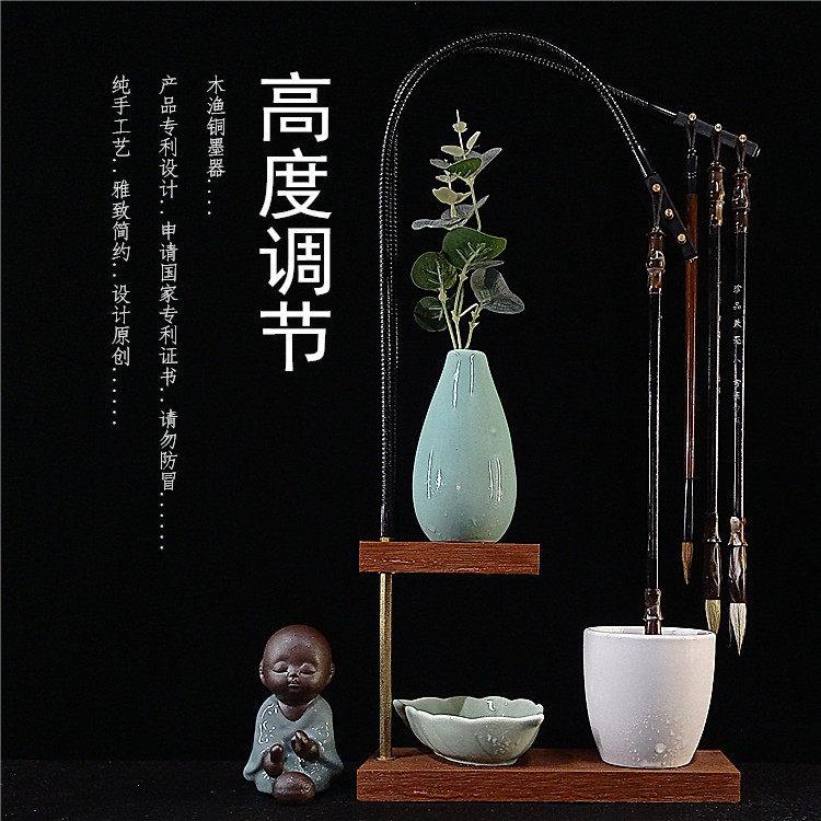 高度可调兜水免洗保湿毛笔挂笔架摆件创意润笔接水挂毛笔的架子
