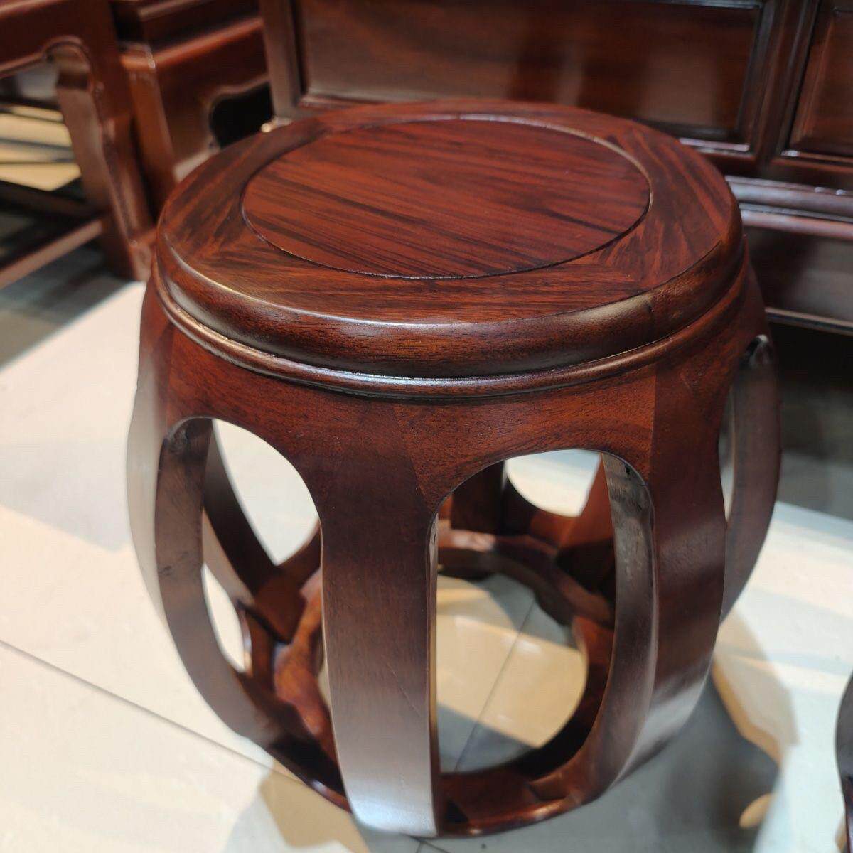 红木鼓凳彷古中式家用餐桌凳子客厅实木圆凳花梨木茶几矮凳古筝凳