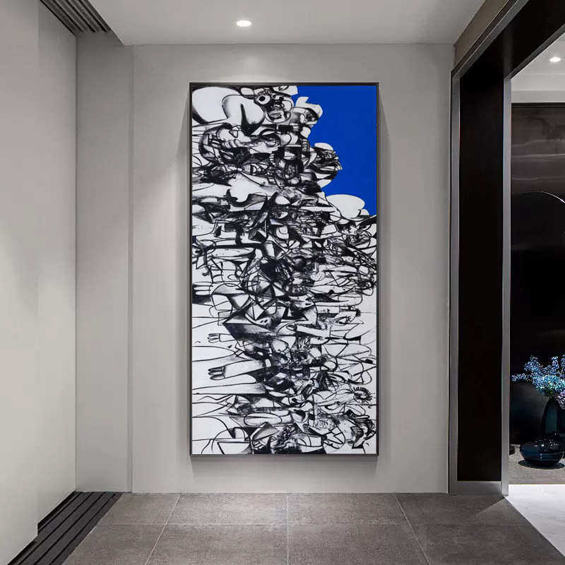 手绘入户水墨挂画装饰画玄关现代过道油画风新简约山水画中式走廊