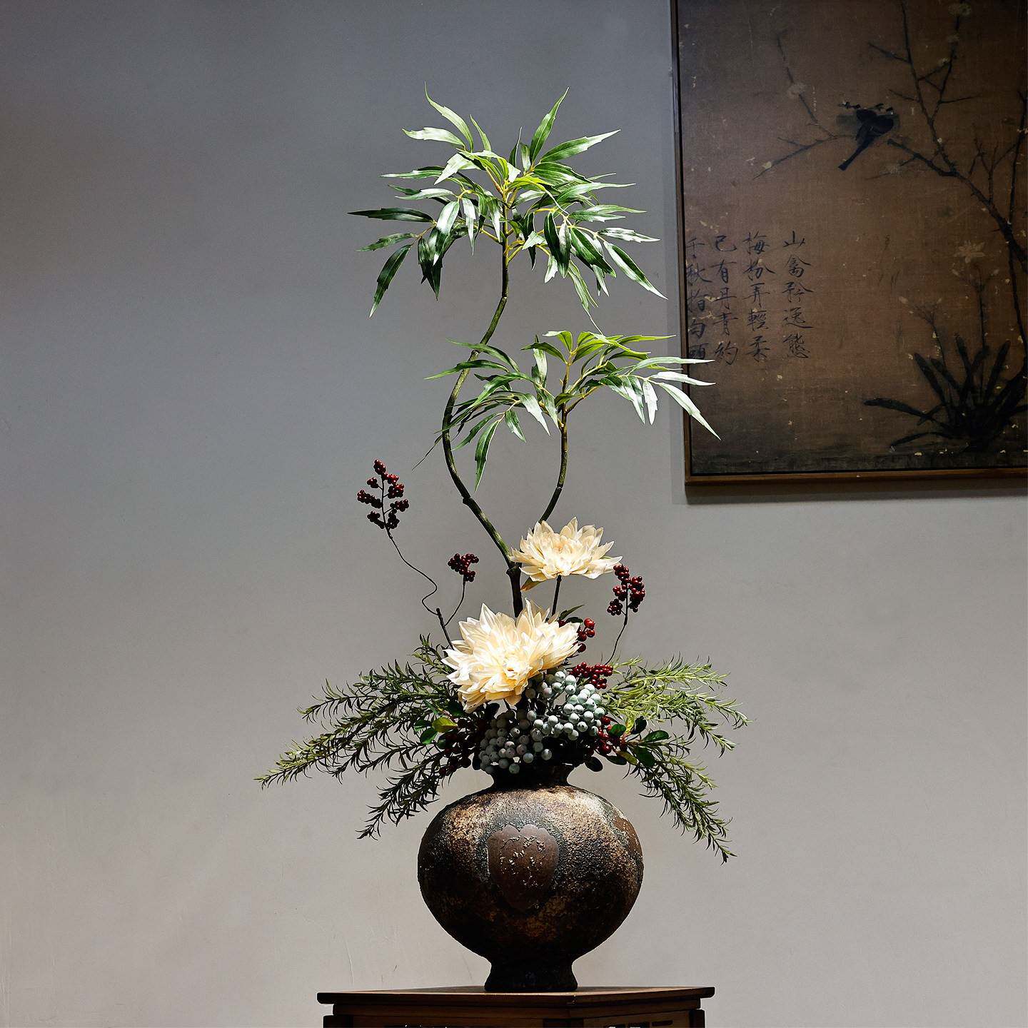 新中式陶瓷花瓶宋代美学花艺竹子插花装饰摆件客厅书房桌面装饰品