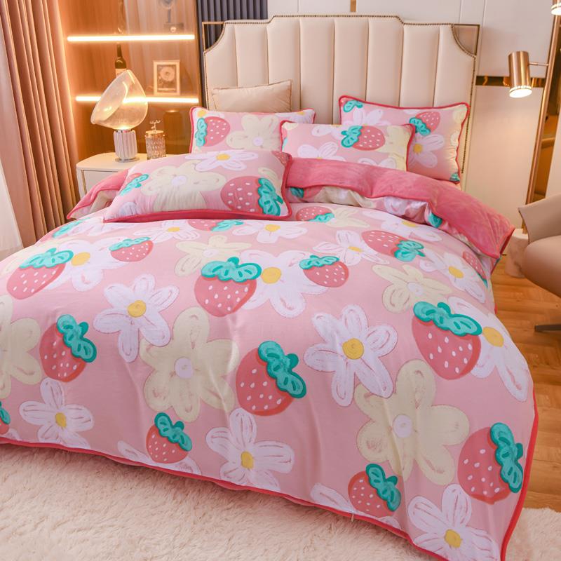 正品全棉加冬绒四件套季绒珊绒a瑚b面单面法兰绒纯棉三件套牛奶绒