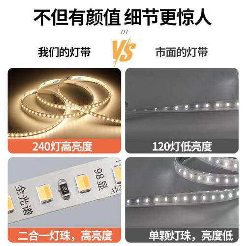 三色灯带LED贴片2835双色温灯箱变光120灯软灯条cob608智能语音
