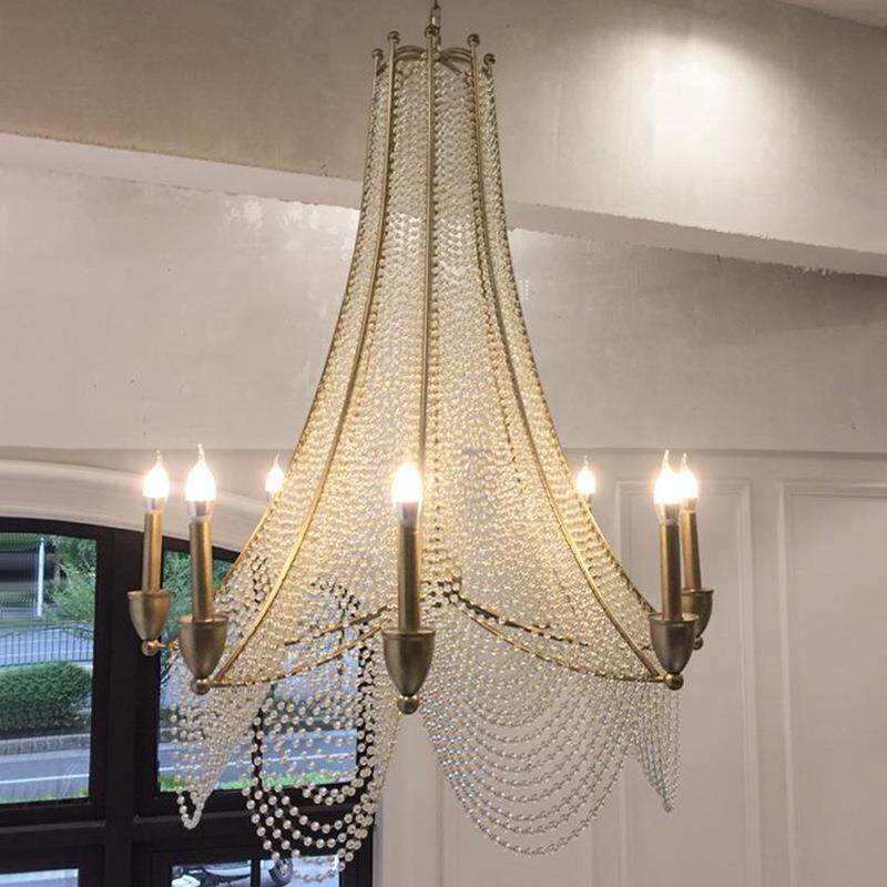 美式长吊灯复式楼别墅loft公寓挑空大客厅灯水晶餐厅法式楼梯灯具