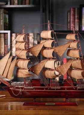 LGO实木一帆风顺帆船摆件古风档桌面公老板领导办覆室乔迁开高业