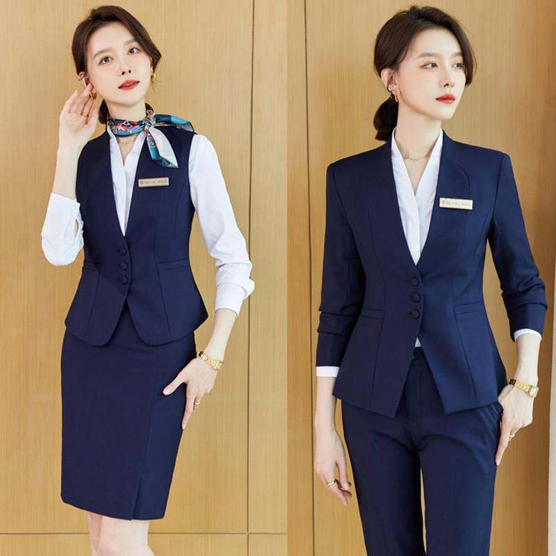 珠宝酒店前台接待经理工作服女士西装套装职业正装马甲气质春秋款