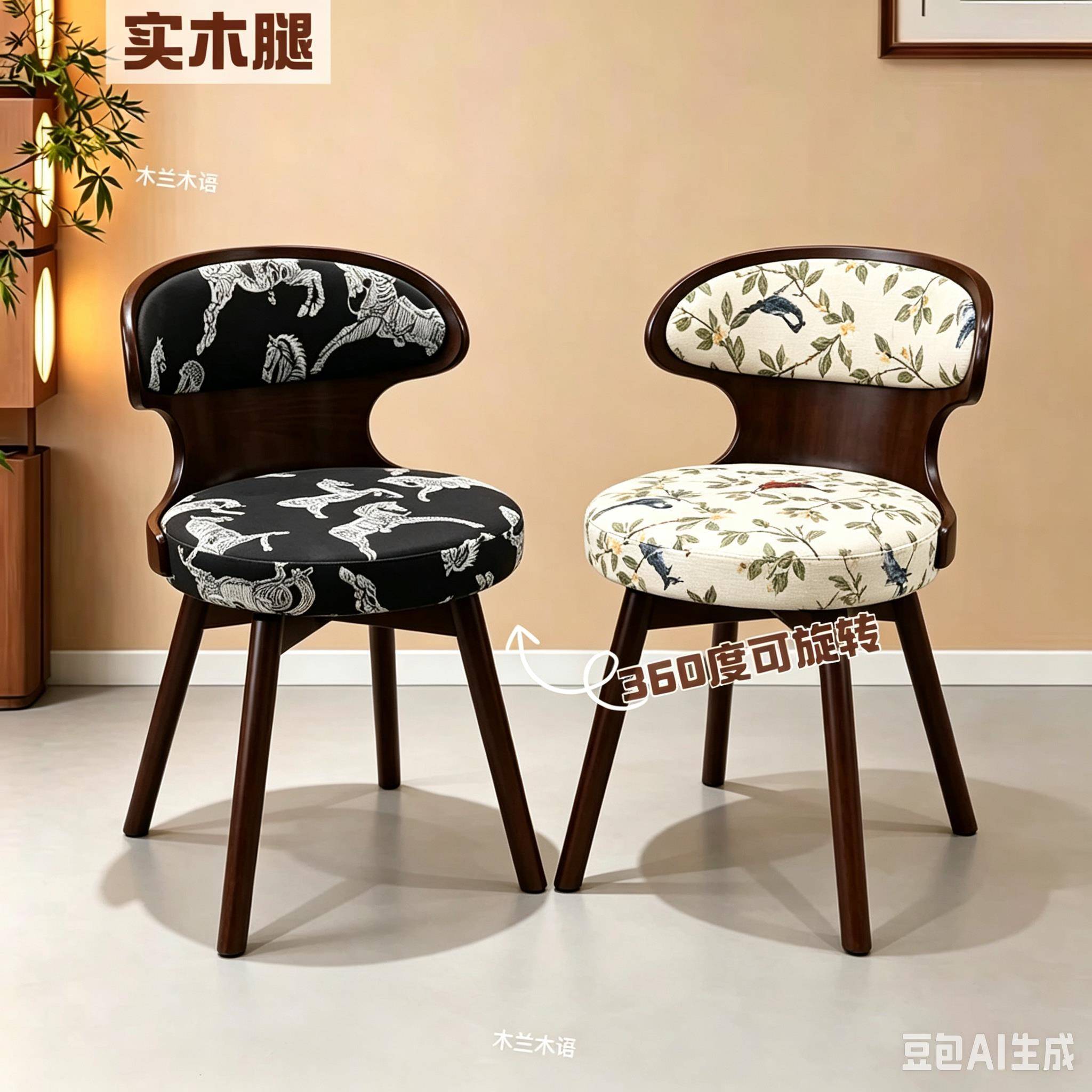 可旋转实木复古椅子学美式餐厅餐椅客厅椅子阳台好看美甲椅化妆椅