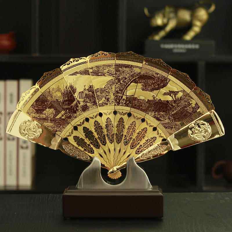 新款送外宾出国礼寒梅工艺品摆折扇装物品件客厅饰品送老外礼饰品