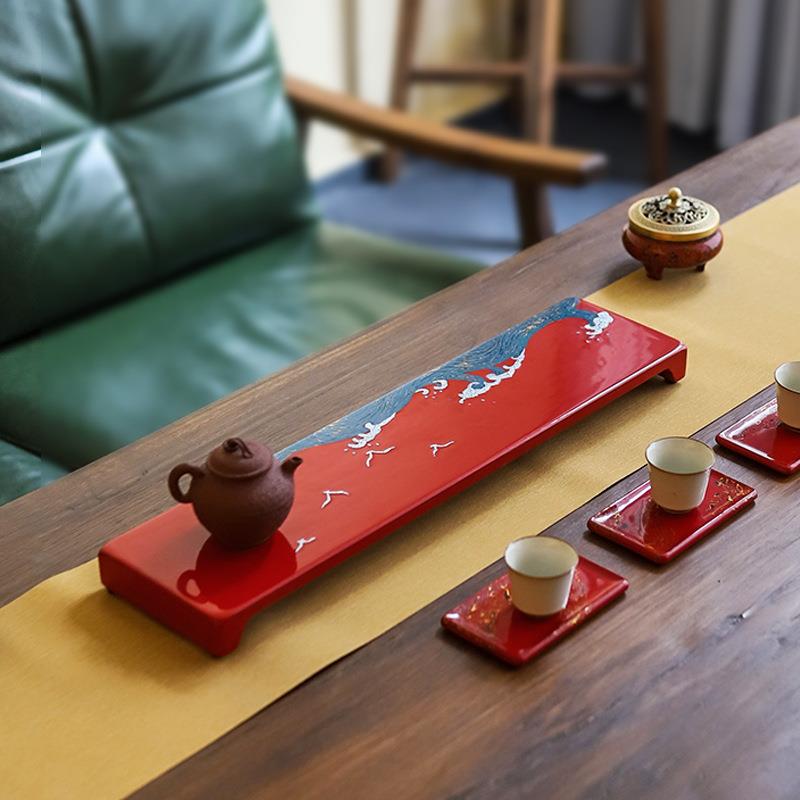 大漆器茶具中式简约实木小茶台干泡盘 天然大漆电木手工茶盘