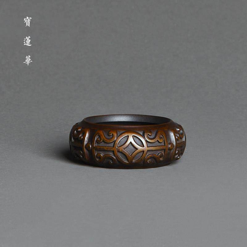 如意铜雕小圆钵香炉水洗 线香插座铜镇纸香篆炉 把玩铜器茶玩摆件