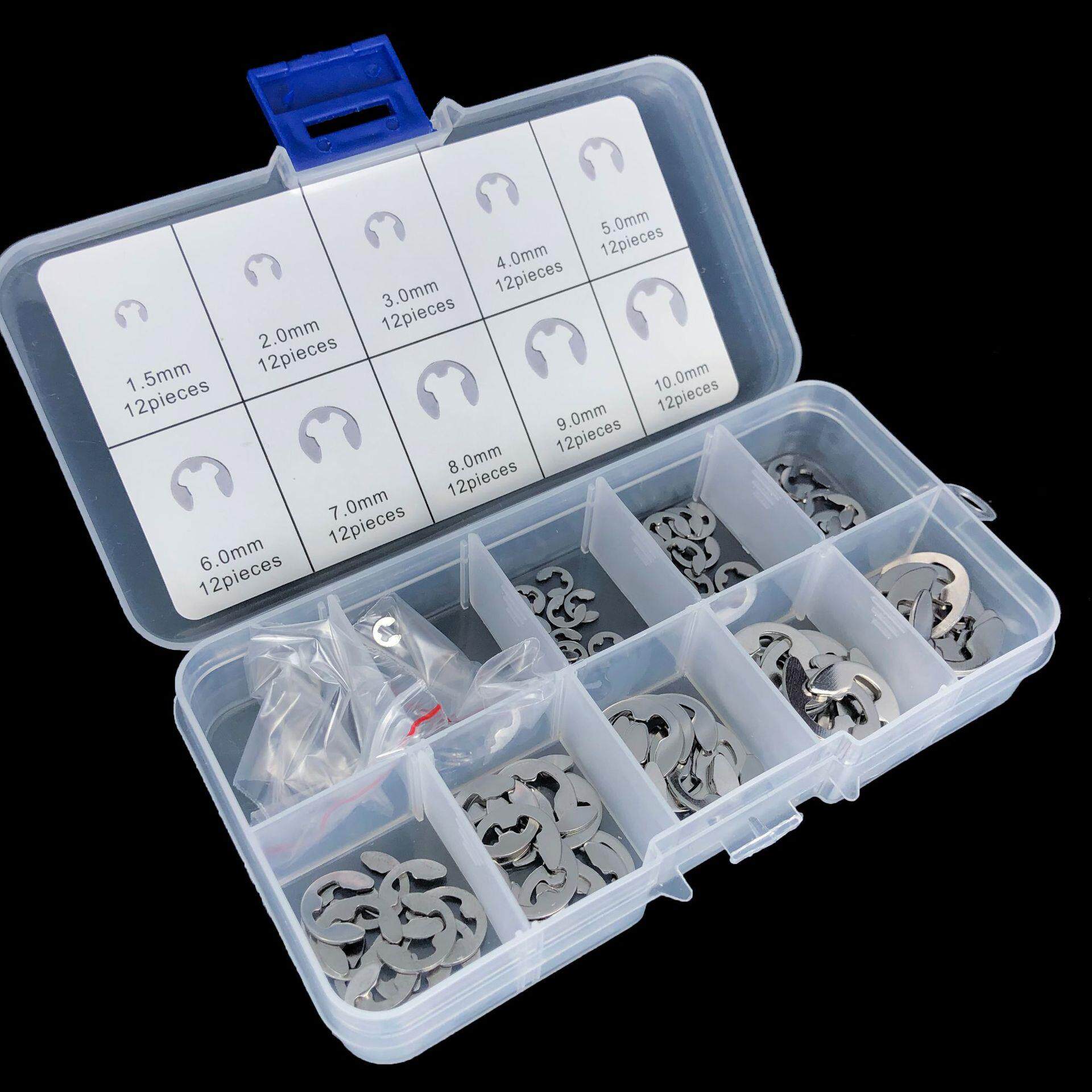 120PCS 不锈钢304开口挡圈E型卡簧 开口卡环垫圈E扣挡圈M1.5-M 10