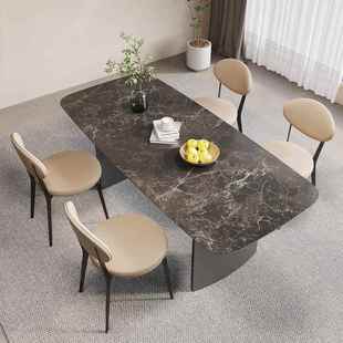 意式 轻奢石岩板家用饭洞桌小户德丰L553岩板餐桌型椅组利合