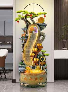 中式假山流水喷泉摆件落地客厅办公茶室生财风水轮高山循环水装饰