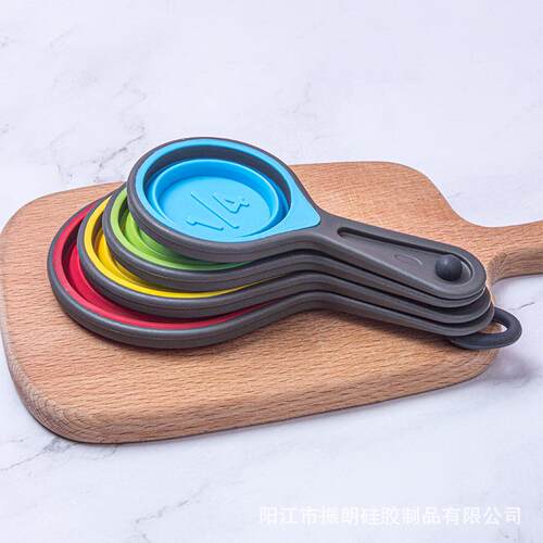 伸硅胶量杯四套可缩折量叠杯量勺套装耐高件温烘焙量匙工SSLB具现