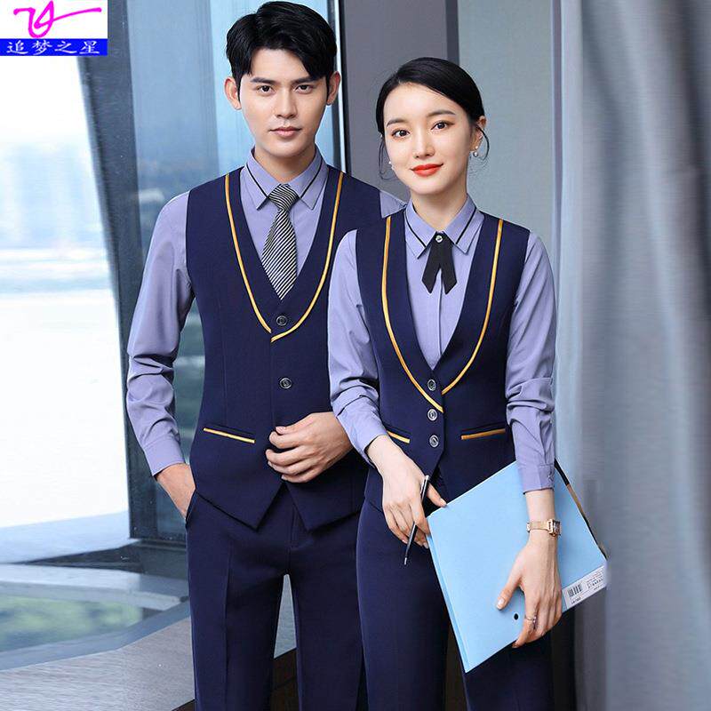 酒店前台KTV餐饮饭店酒吧收银男女职业套装马甲夏季服务员工作服