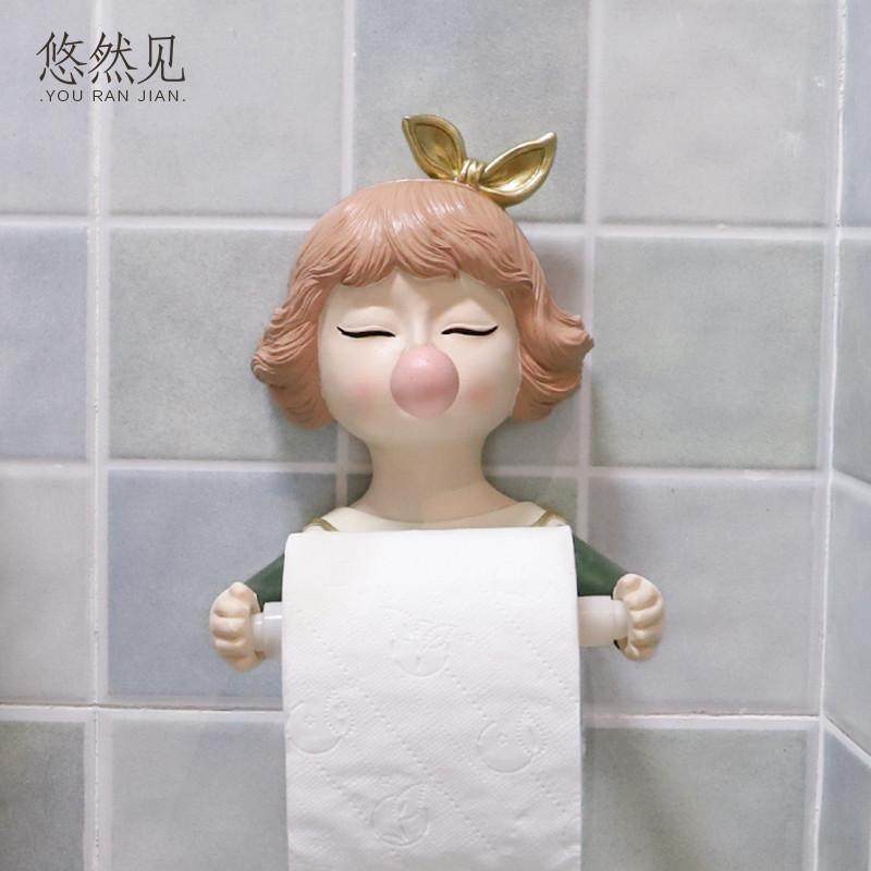 TD61现代简约置物架卫生间花样少女卷纸筒洗脸巾架子厕纸置物架收