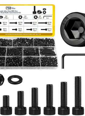 750PCS合金钢黑色镀锌12.9级M3内六角螺母和垫圈组合套装6-30毫米