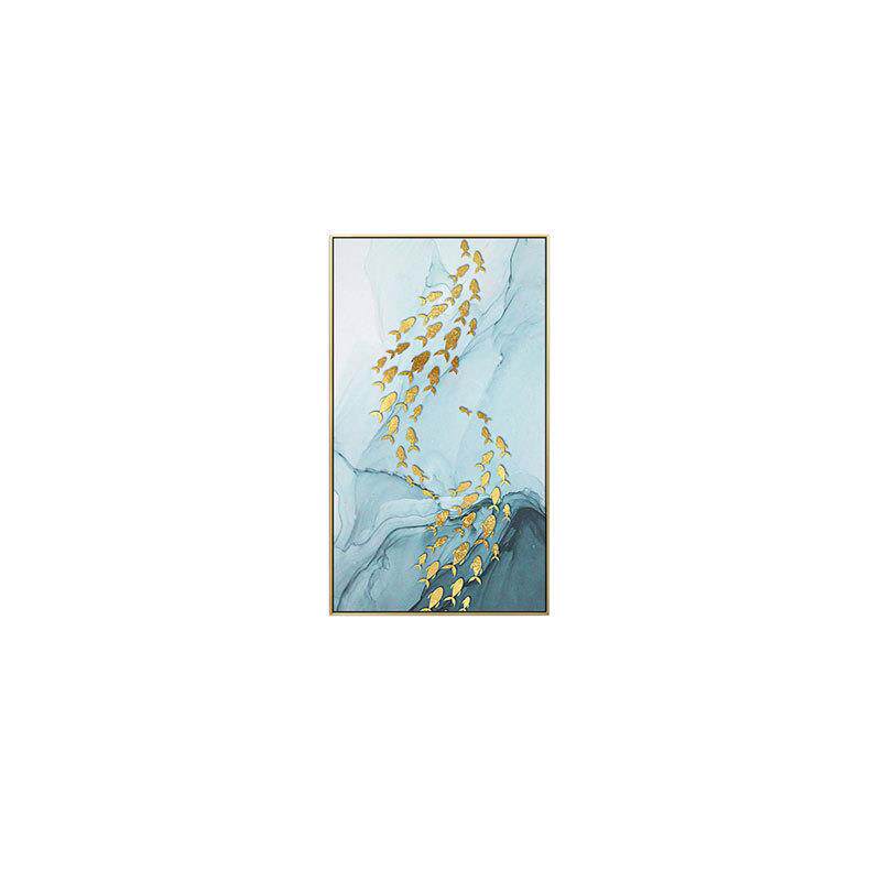 年年有鱼客厅装饰画简约现代沙发背景轻奢墙画聚财蓝色北欧三联画