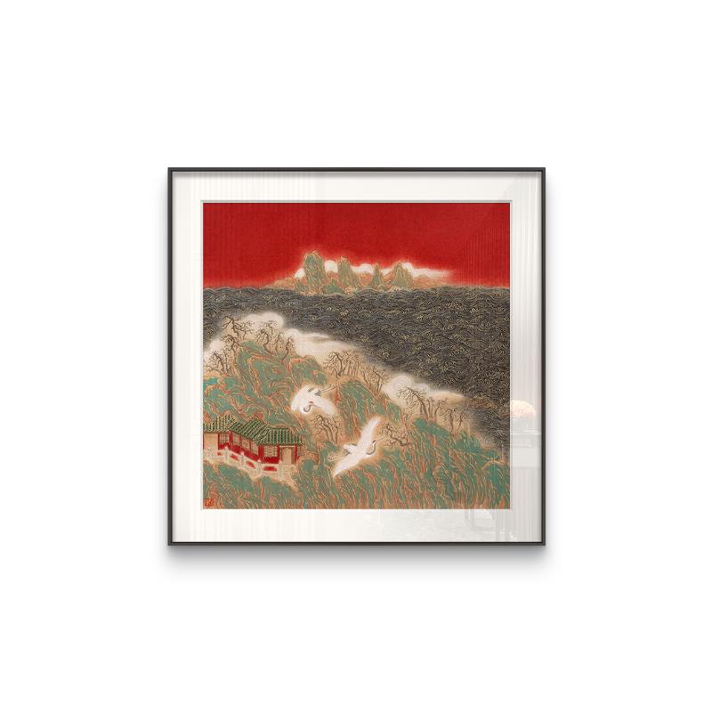 新中式客厅沙发背景墙红色挂画国潮中国风玄关餐厅书房民宿挂画