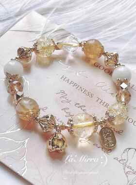 巴度新品天然黄水晶招财手链女百搭小众高级感金发晶手串首饰