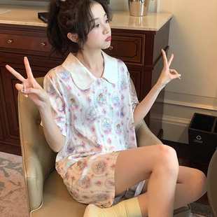 娃娃领甜美风家居服批发Export 2025年新款 睡衣女夏季 冰丝短袖 短裤