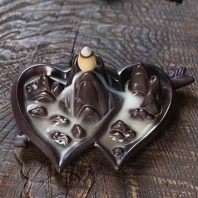 跨境陶瓷倒流香炉 创意心山水瀑布回流香薰炉家居饰品摆件