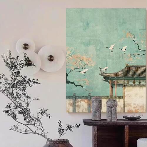 新中式宋徽宗瑞鹤书xwA188vJ房茶厅客装室饰代画宋美学法式中古风
