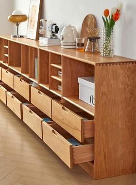 北美全实木落合地矮地书日书式玄关书柜架樱柜桃木电TKA视柜组格