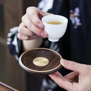 批发铜木杯垫茶杯托隔热垫黑檀实木家用功夫茶具茶托茶具配件