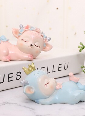 如果 卡通梅花小鹿车载饰品摆件 树脂创意蛋糕装饰品情人礼品礼物