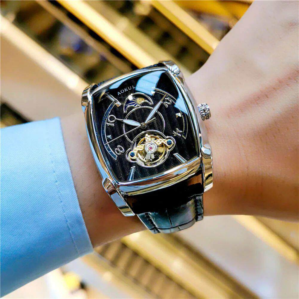 Tonneau Moon Phase Automatic Watch for Men Luxury Brand Tour