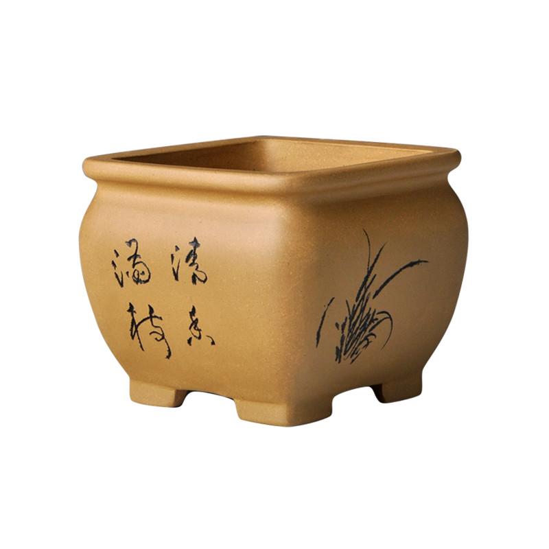 宜兴紫砂花盆 小号微型盆景盆马槽四方菖蒲多肉盆栽花盆