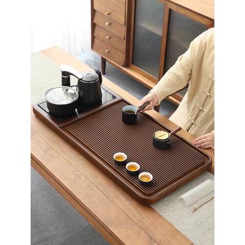 2024新款竹制茶盘家用轻奢现代实木托盘简约长方形排水盘电木茶台