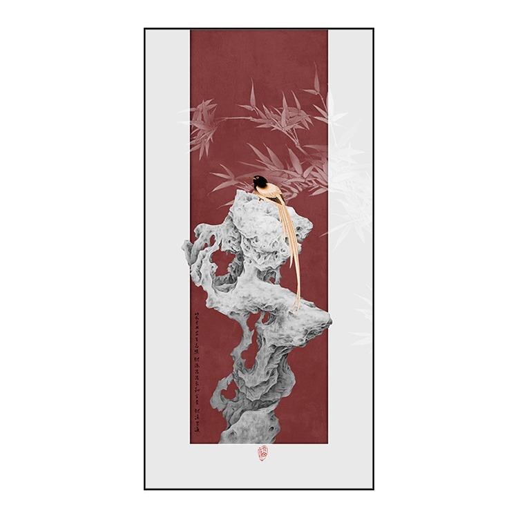 新中式玄关装饰画太湖石禅意酒店大堂挂画竹子客厅背景墙走廊壁画