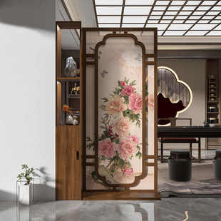 新中式 实木隔断屏风柜现做大厅客厅房间茶室玄关办公隔断双面屏kk