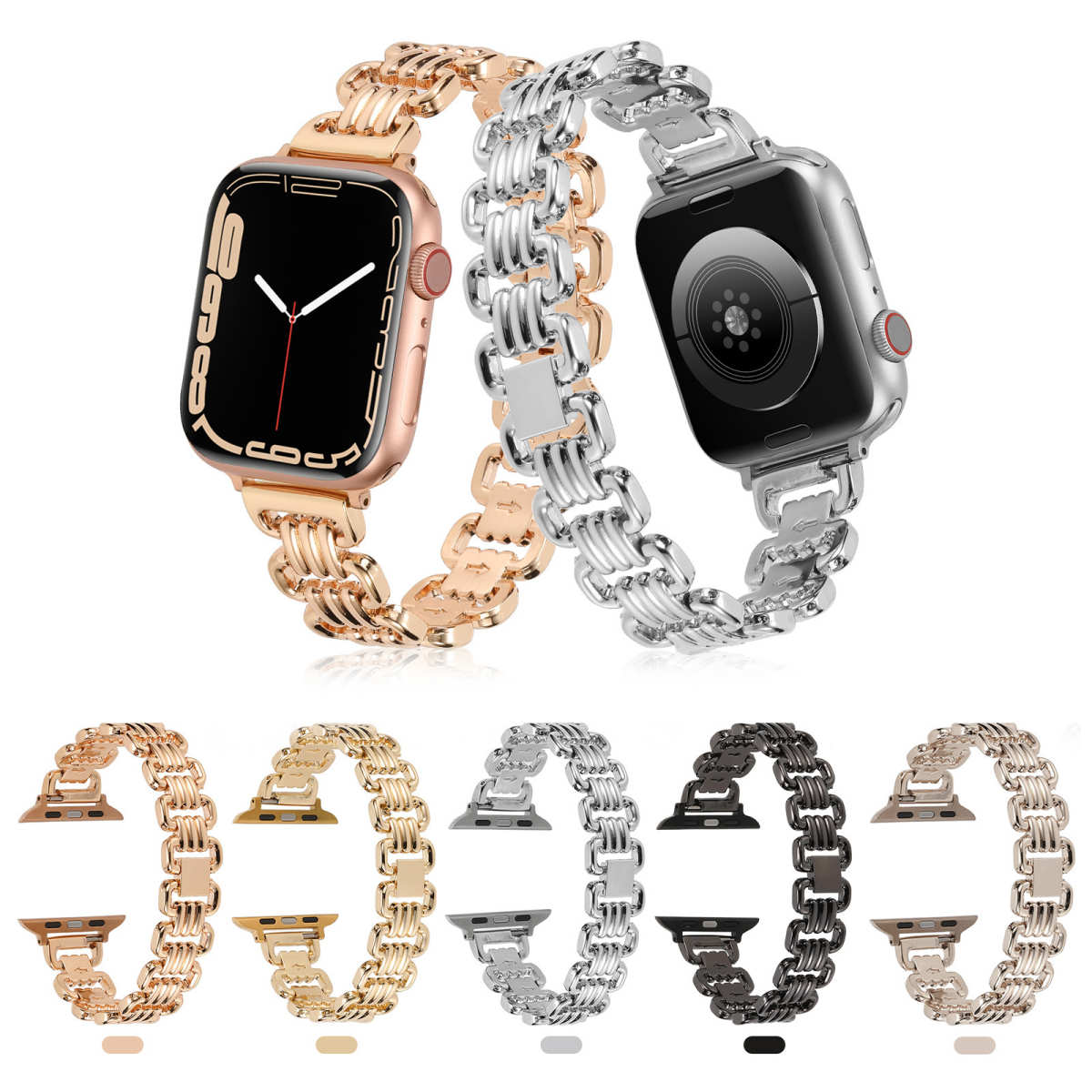 适用苹果apple watch7代单排U字链金属钢带iWatch6543SE表带现货