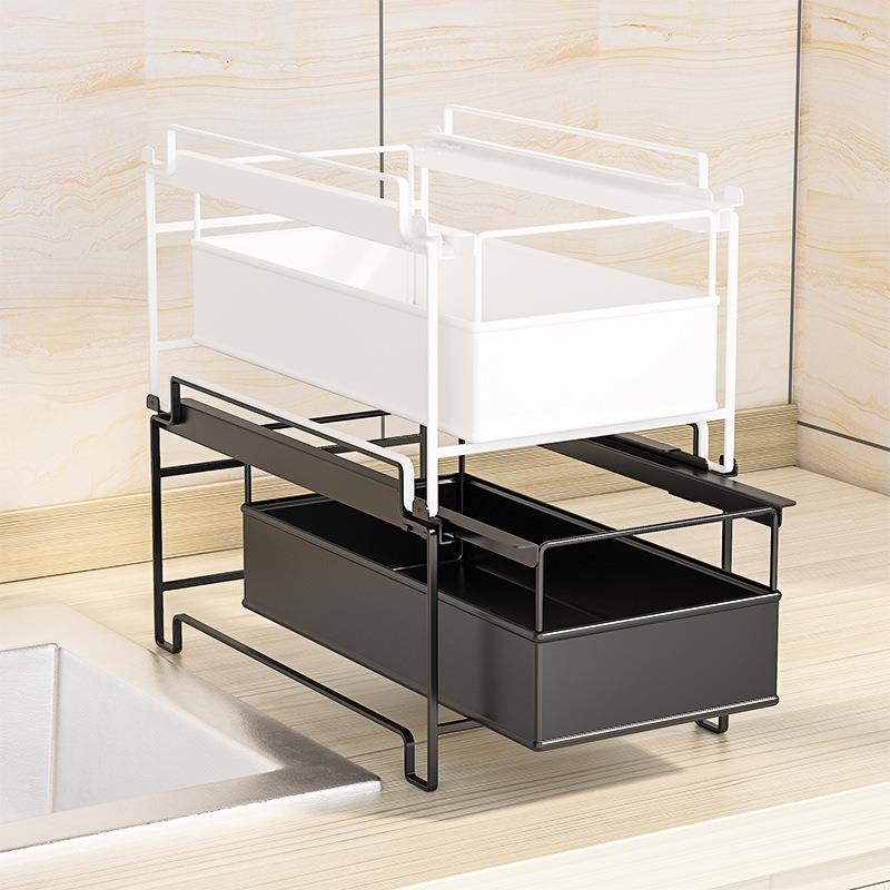 厨房下水槽置物架灶台面橱柜内分层推拉抽屉式调料调味品收纳架子