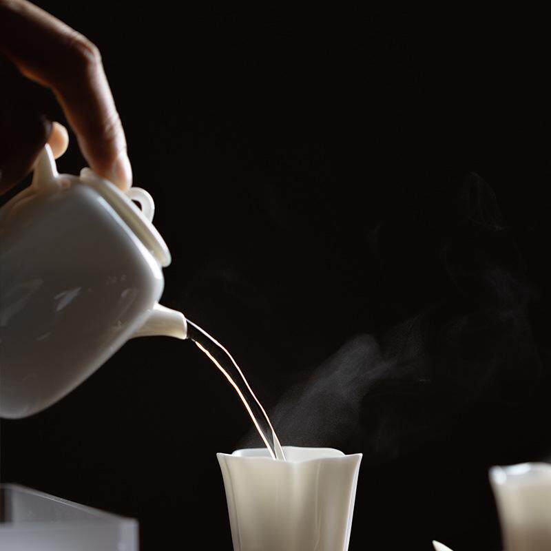 束刻纯白羊脂玉瓷白瓷茶壶家用功夫茶具透明薄胎泡茶壶带球孔过滤